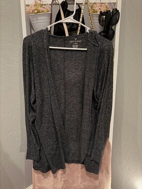 American Eagle Soft & Sexy Plush Women's Dark Gray Hooded Cardigan Sweater